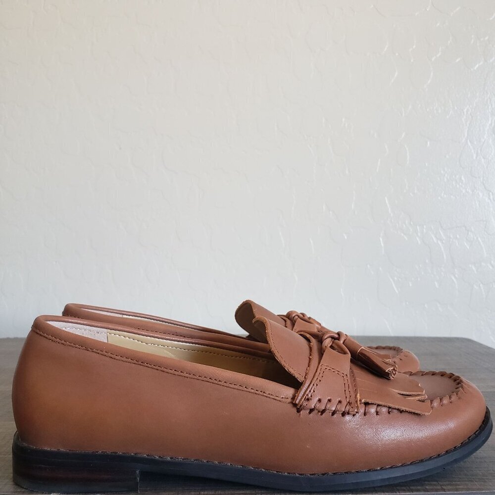 Talbots Leighton Kiltie Fringe Leather Slip-On Loafer Shoes Brown Size Women's 8